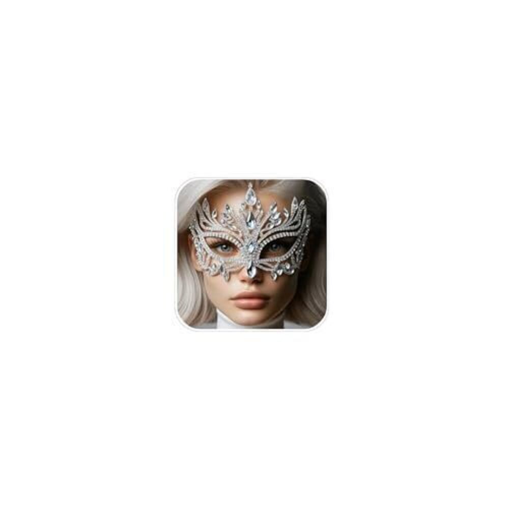 3778 Silver Masquerade Mask , Half Costume Rhinestone Mardi Gras Mask